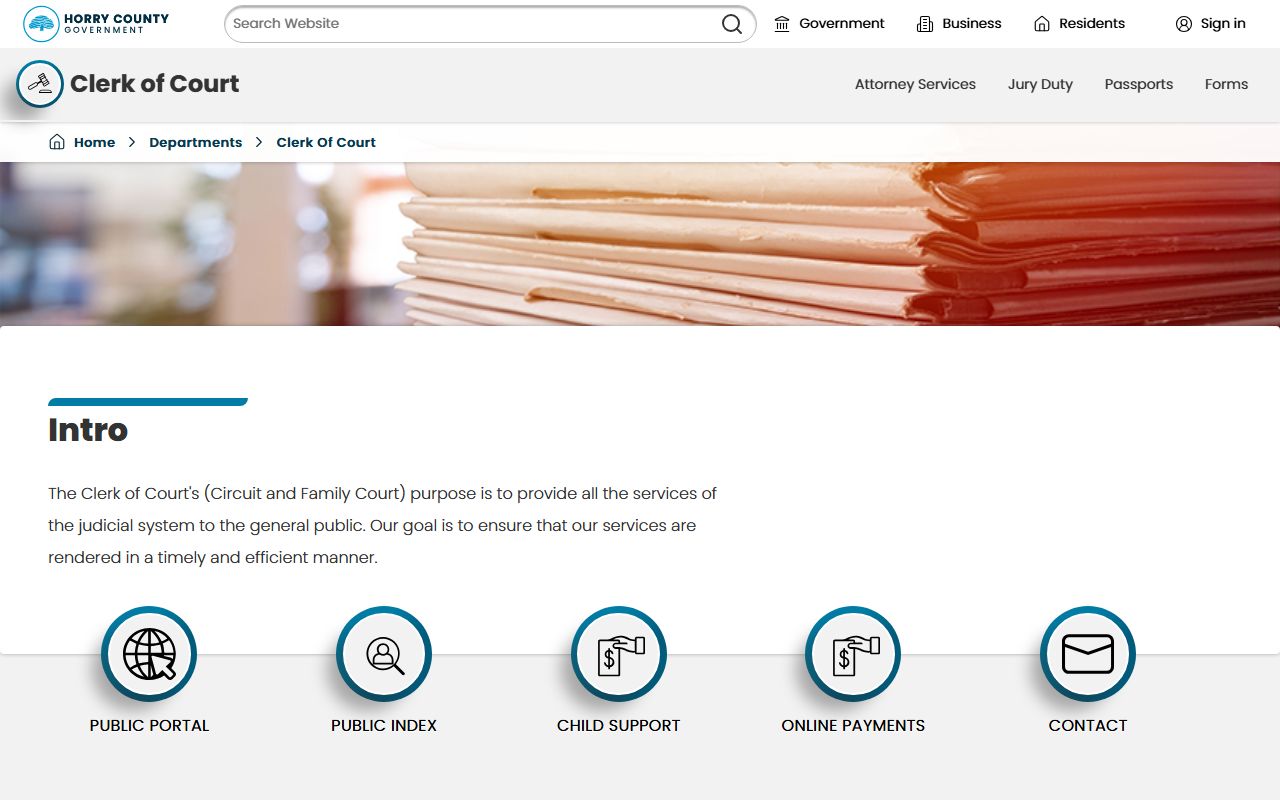 Horry County Clerk of Court records official office page