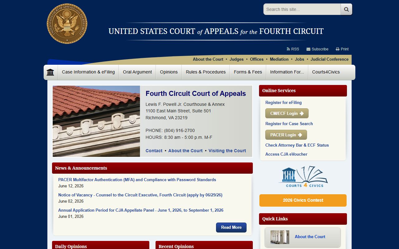 Horry County court dockets Fourth Circuit federal appeal records