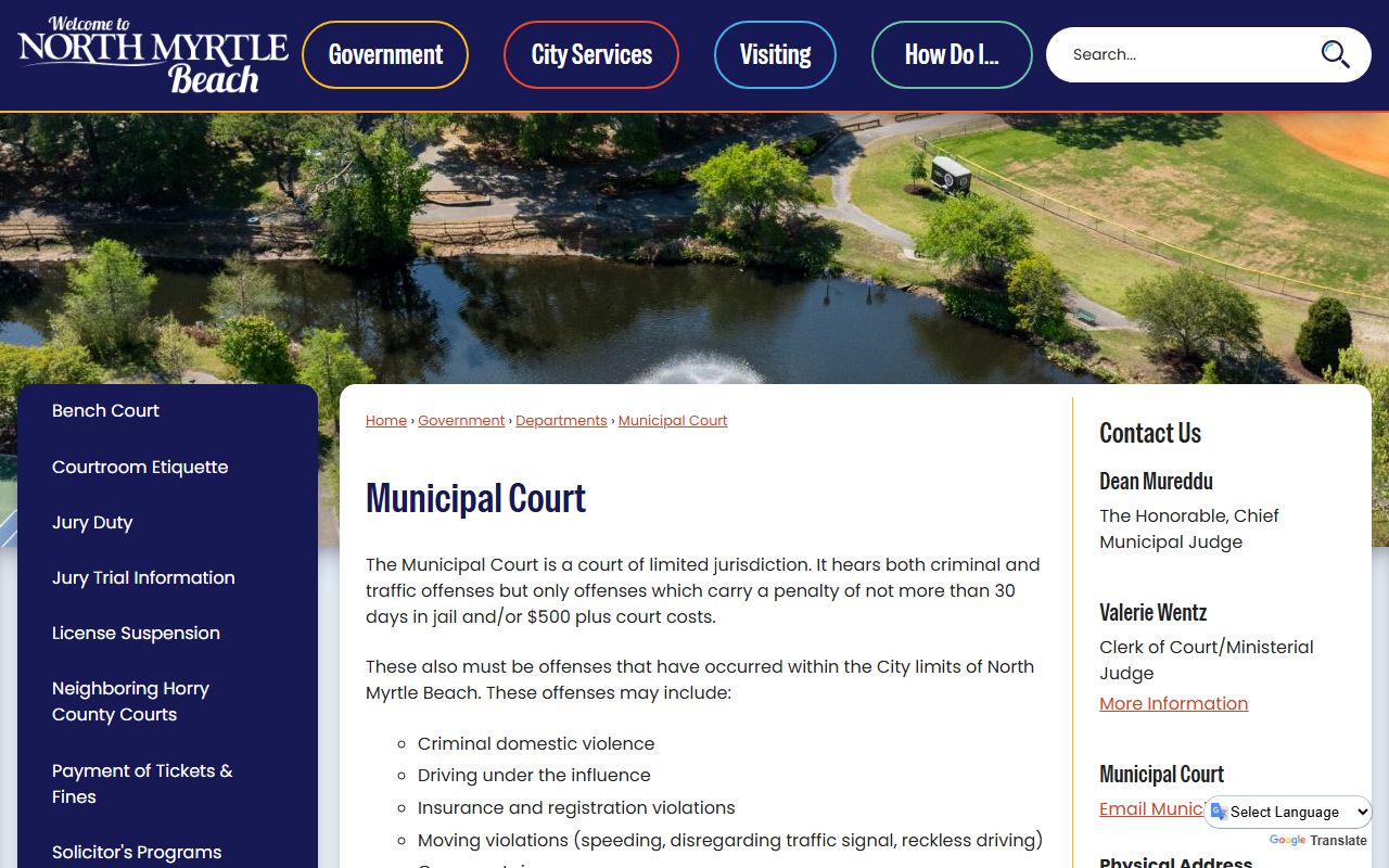 Horry County court dockets North Myrtle Beach Municipal Court