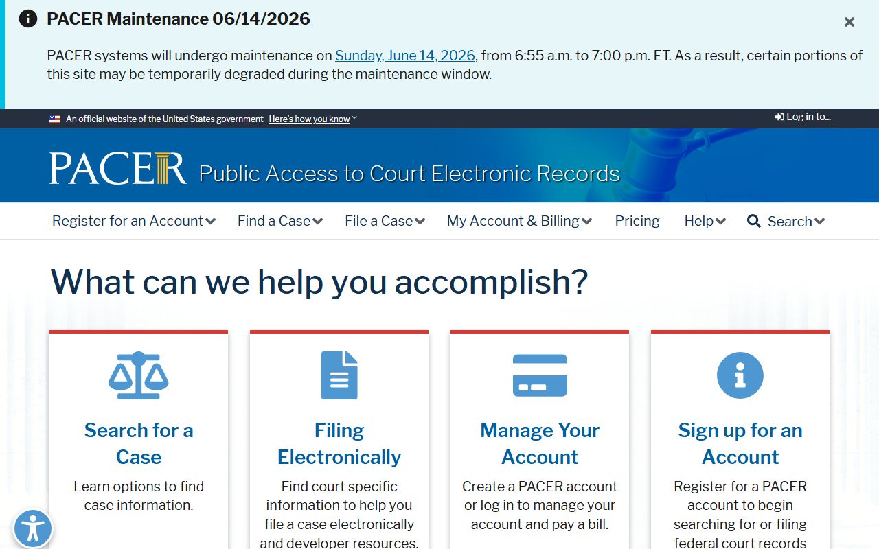 Horry County court dockets federal PACER docket access