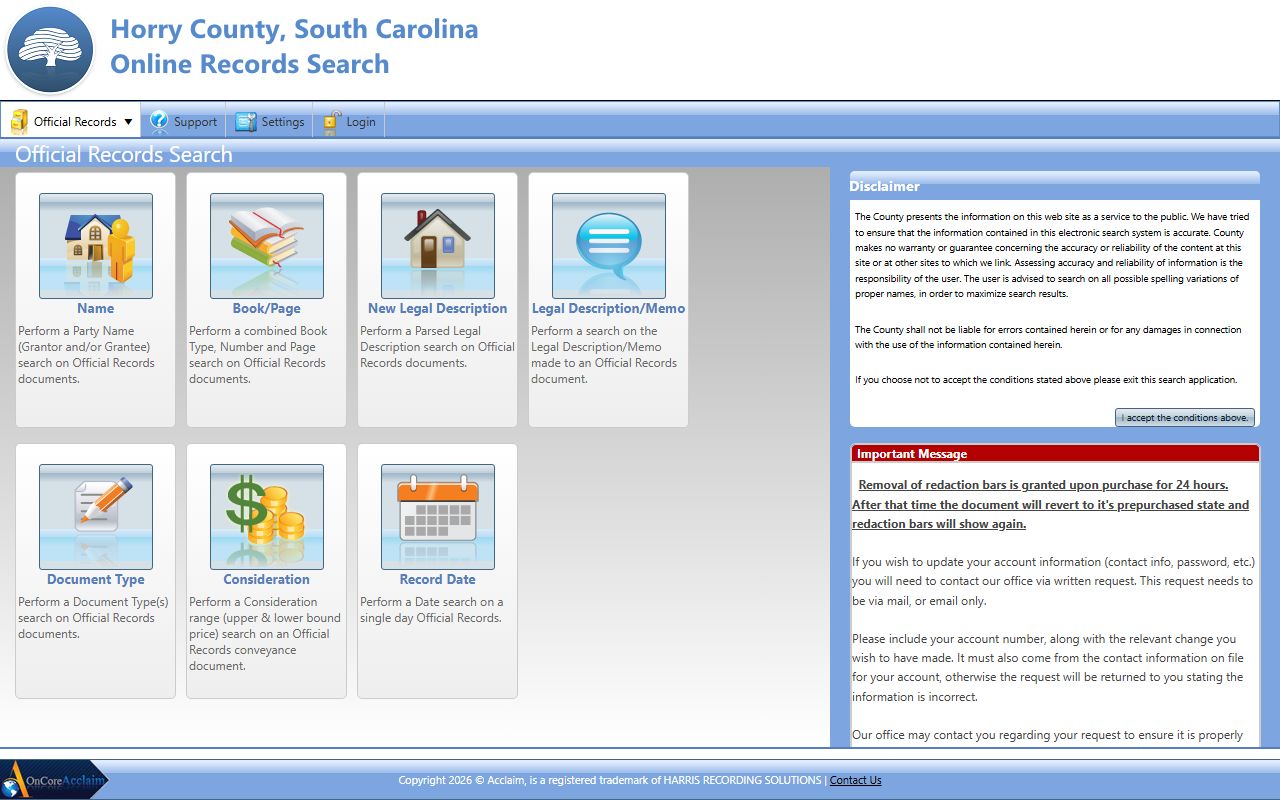 Horry County court records and Acclaim recorded documents search