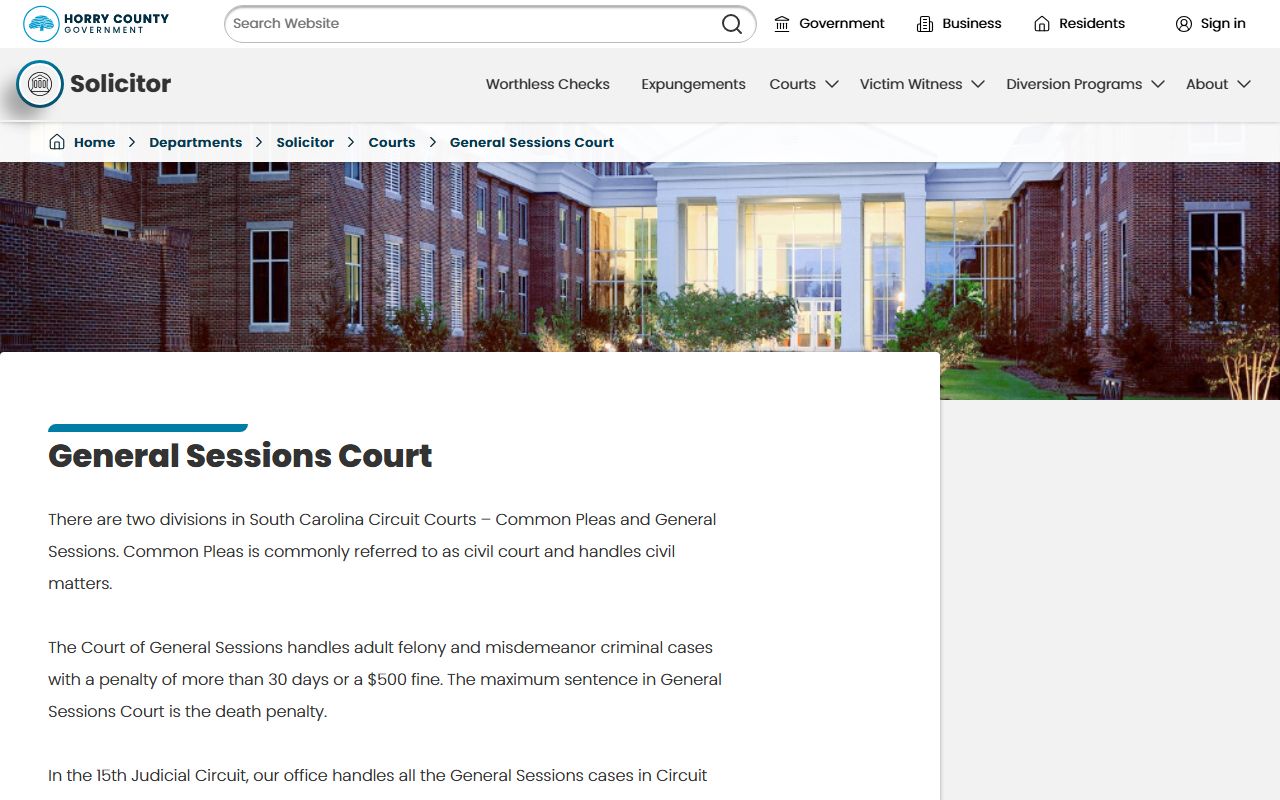 Horry County criminal court records General Sessions Court information