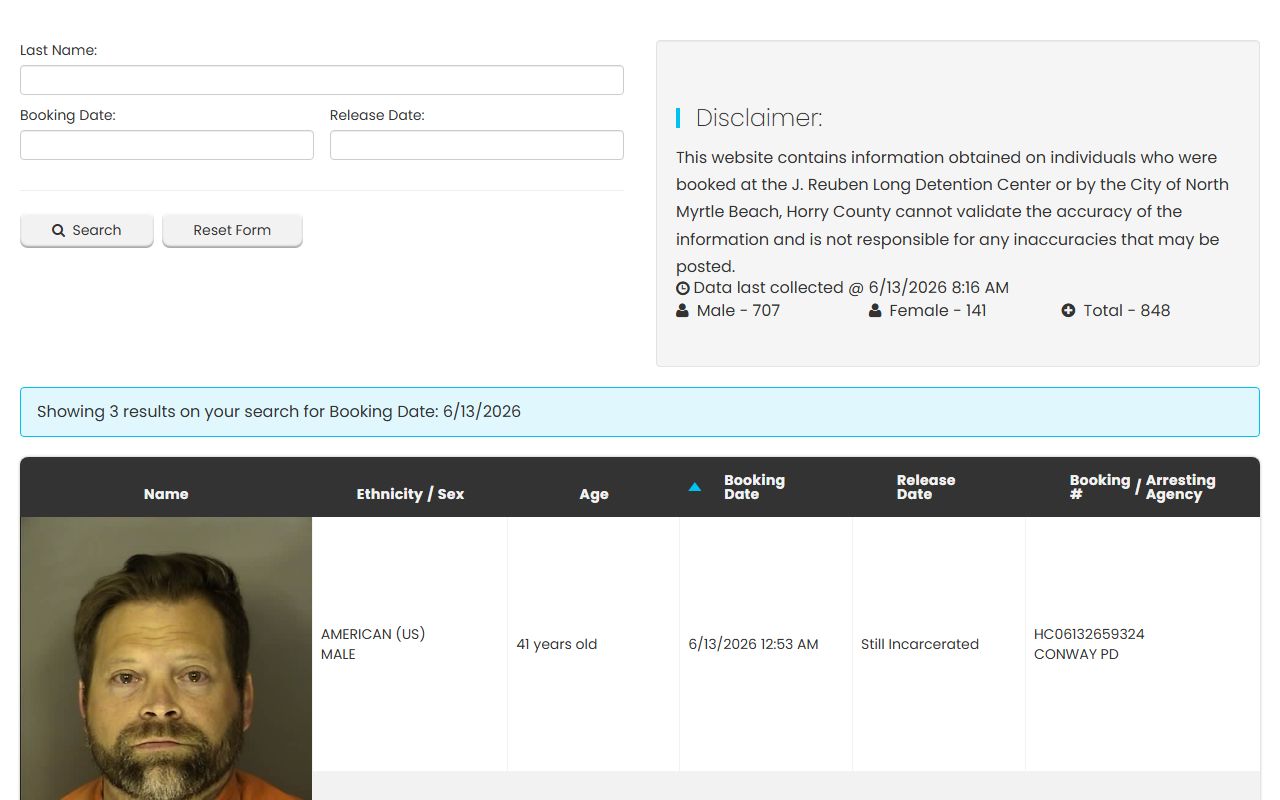 Horry County Court records bookings and releases search