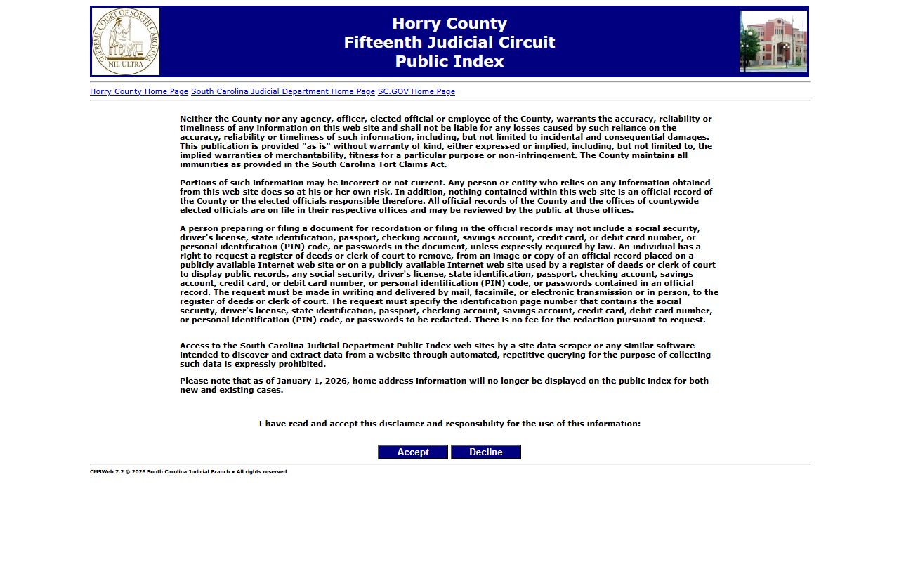 Horry County Court records trial public index search