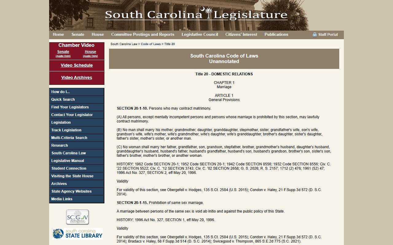 Horry County marriage records South Carolina marriage statutes