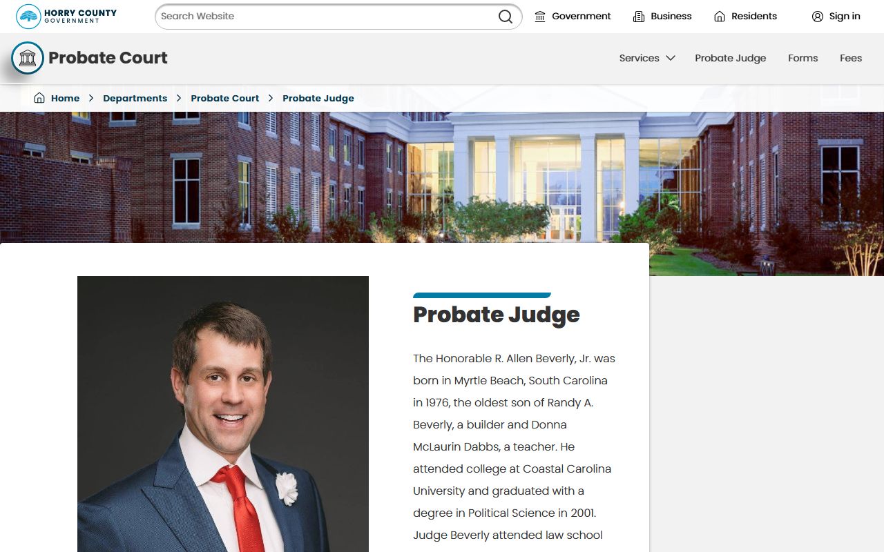 Horry County probate records Probate Judge biography