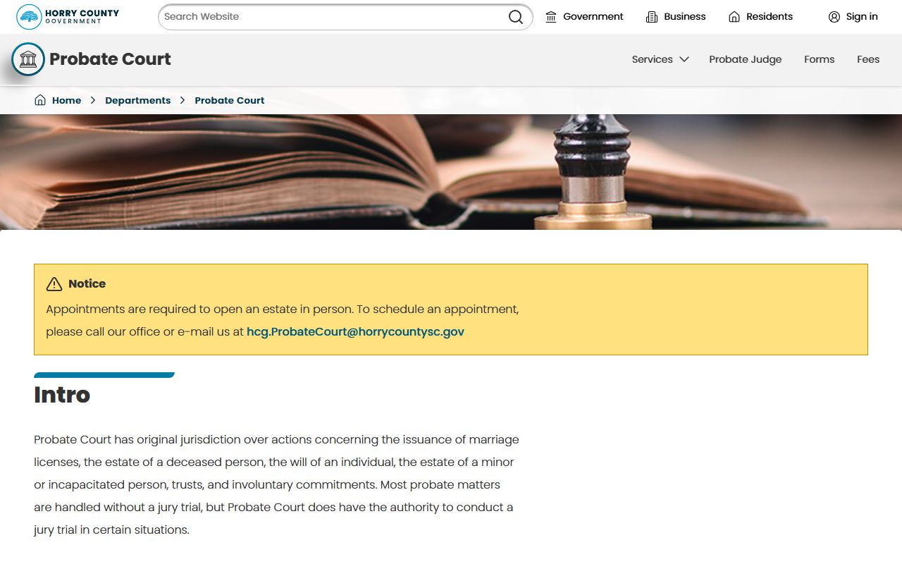 Horry County probate records local Probate Court overview