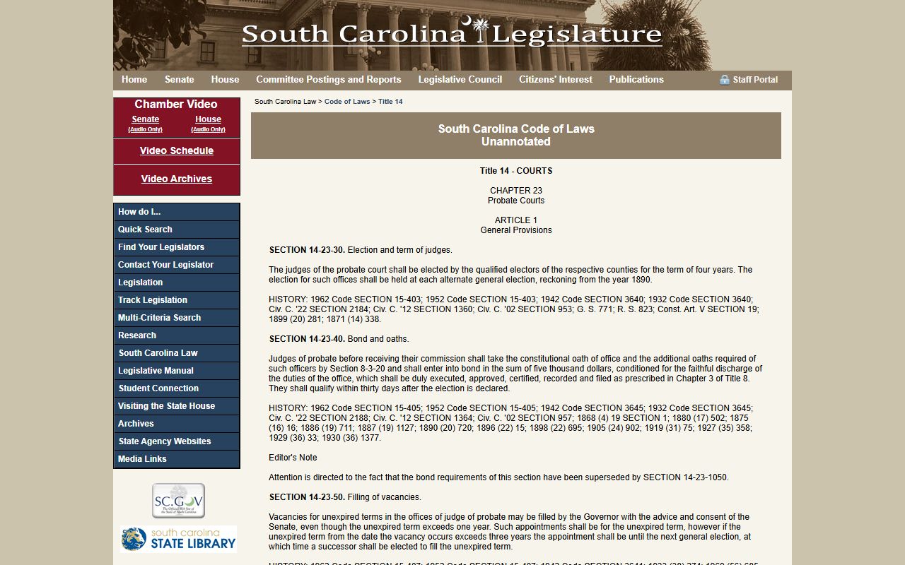 Horry County probate records South Carolina Probate Court statutes