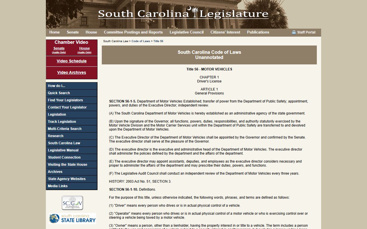 Horry County traffic court records South Carolina motor vehicle statutes