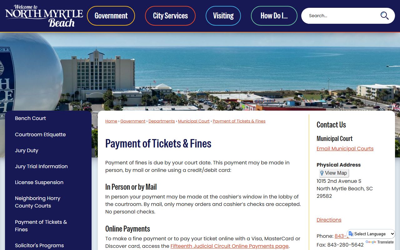 Horry County traffic court records North Myrtle Beach ticket payments